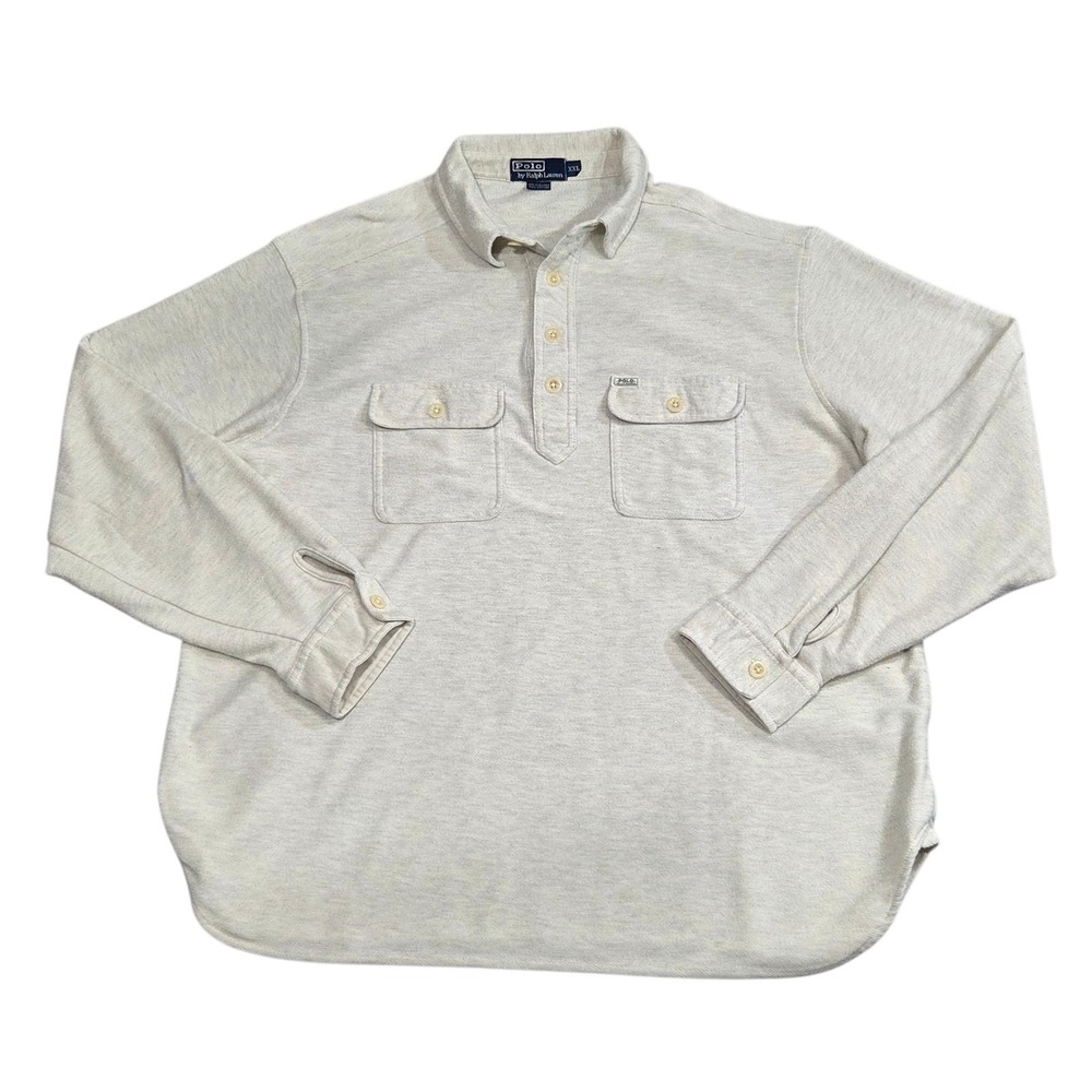 Vintage Polo Ralph Lauren Mens 1/4 Bottom Cargo Pocket Long Sleeve Heavy XXL Vtg